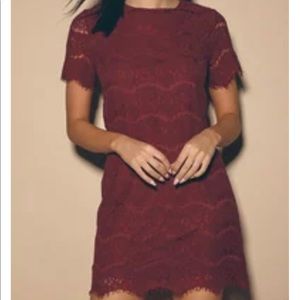 Lulu’s Red/Burgundy Lace Shift Dress